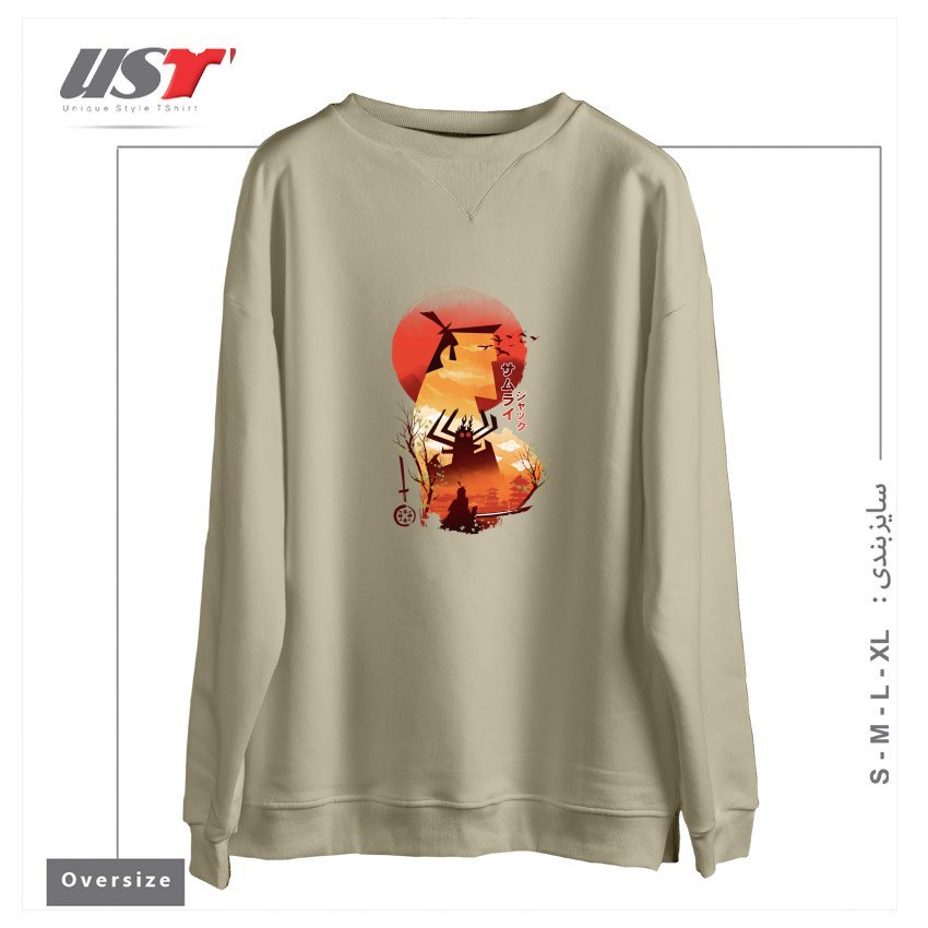 طرح Samurai Ukiyo e سوییشرت اورسایزرنگ نخودی