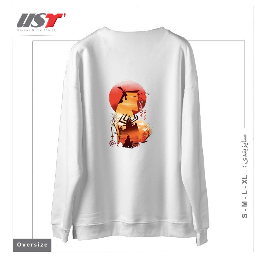 طرح Samurai Ukiyo e سوییشرت اورسایزرنگ سفید