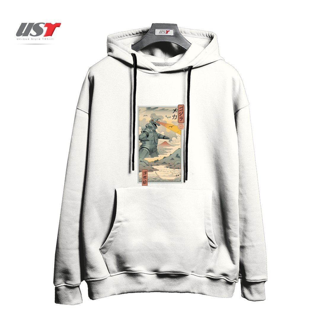 طرح Mecha Kaiju Ukiyo-e هودی اورسایزرنگ سفید