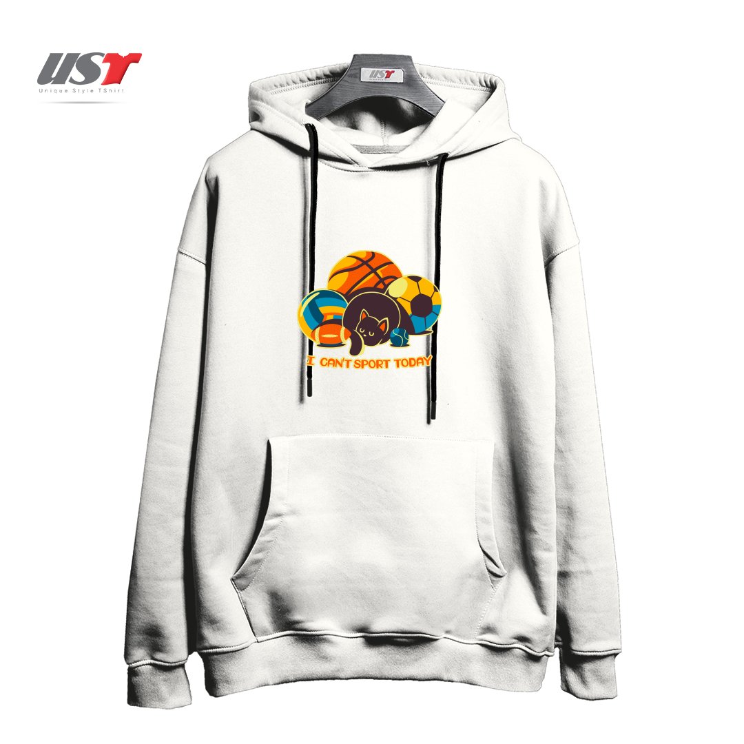 طرح I CAN'T SPORTS TODAY هودی اورسایزرنگ سفید