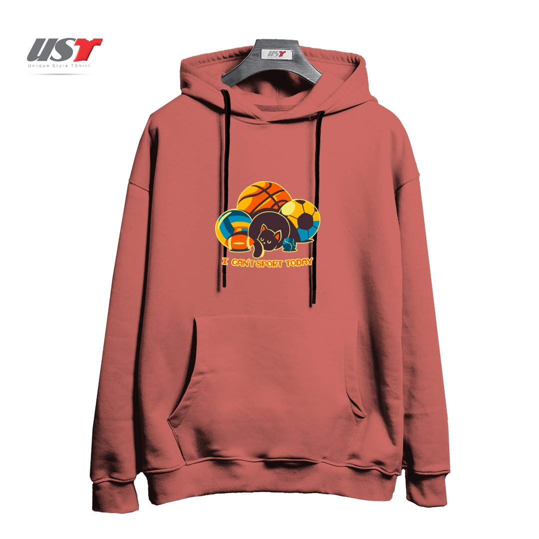 هودی اورسایز طرح I CAN'T SPORTS TODAY