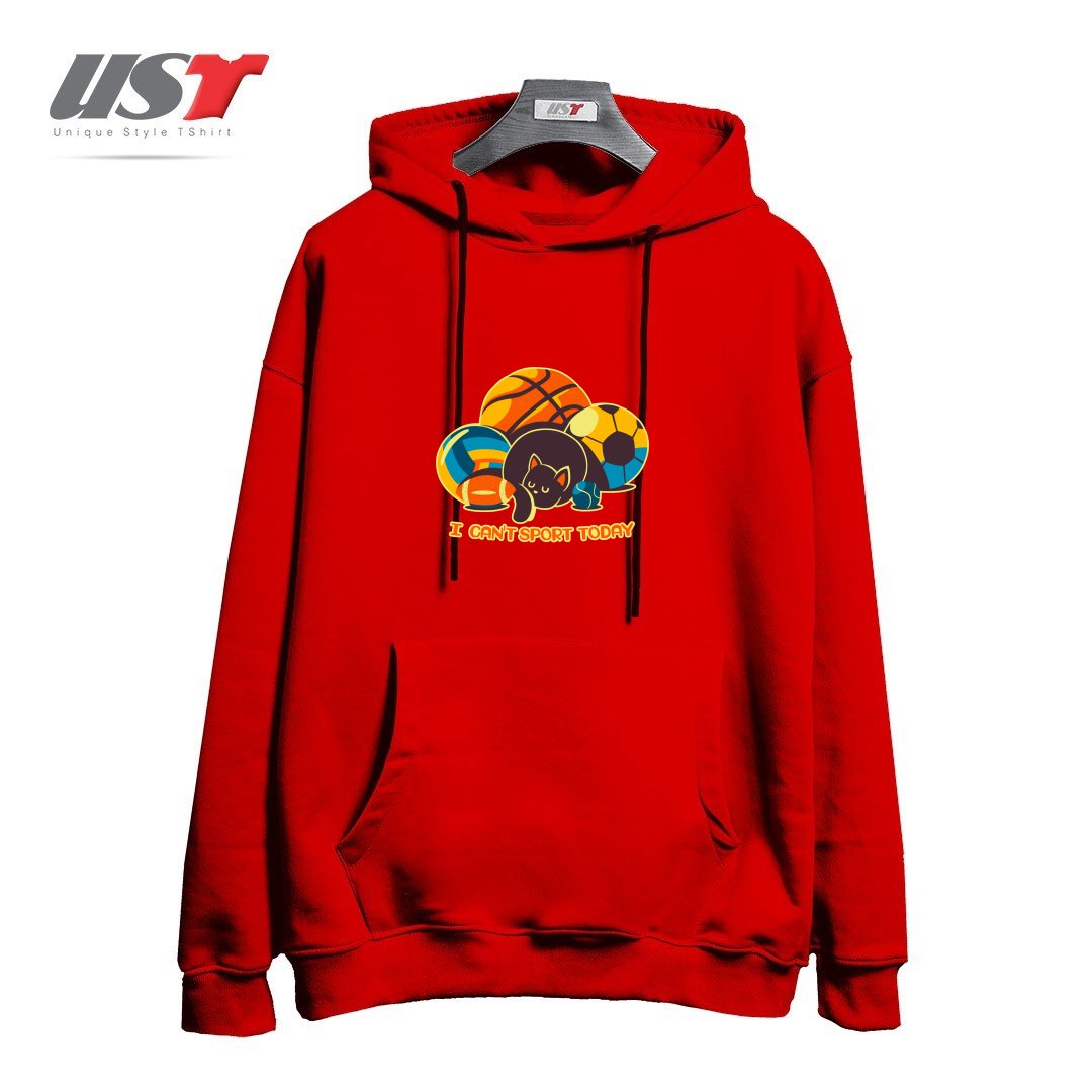 طرح I CAN'T SPORTS TODAY هودی اورسایزرنگ قرمز