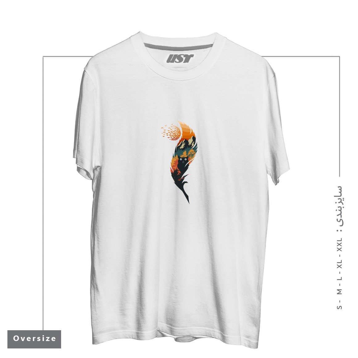 طرح گربه CAT تیشرت اورسایزرنگ سفید