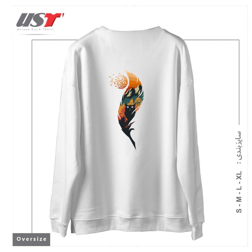 طرح گربه CAT سوییشرت اورسایزرنگ سفید