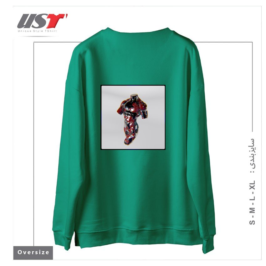 طرح 3D Metalic Body سوییشرت اورسایزرنگ سبز سدری