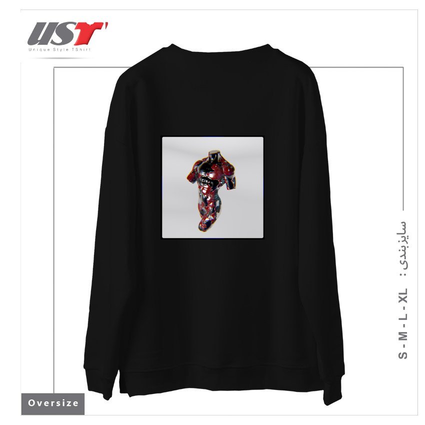 طرح 3D Metalic Body سوییشرت اورسایزرنگ مشکی