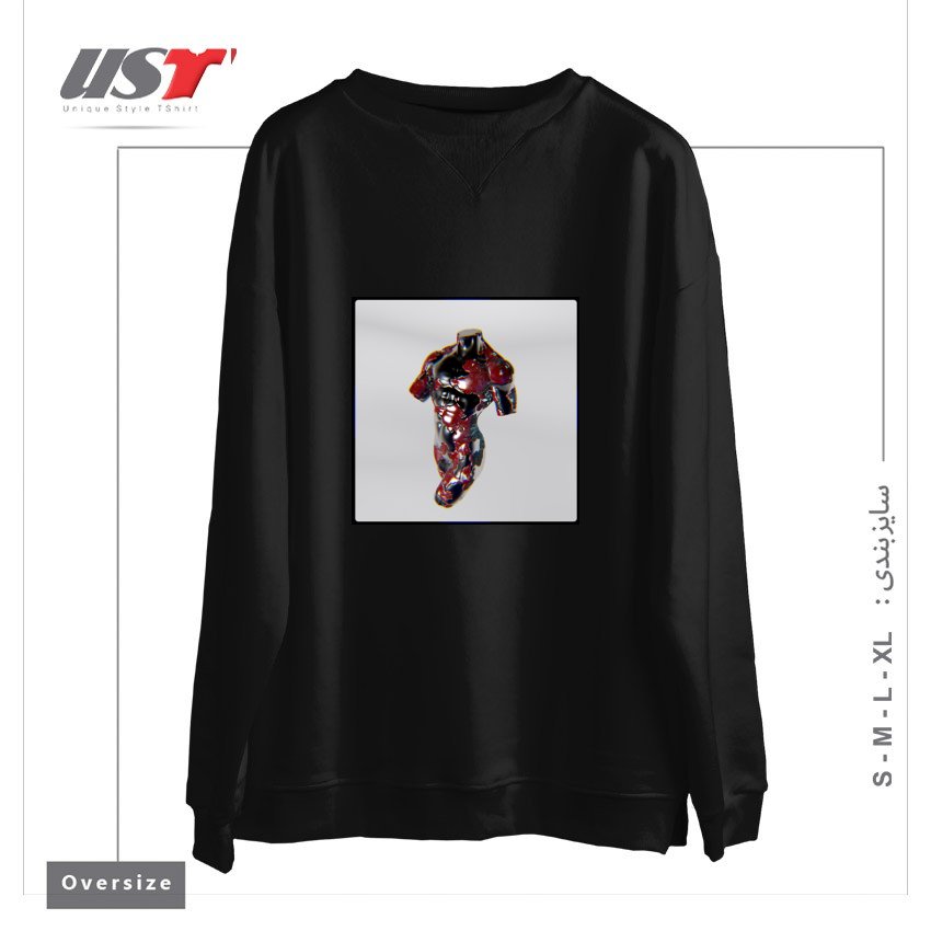 طرح 3D Metalic Body سوییشرت اورسایزرنگ مشکی