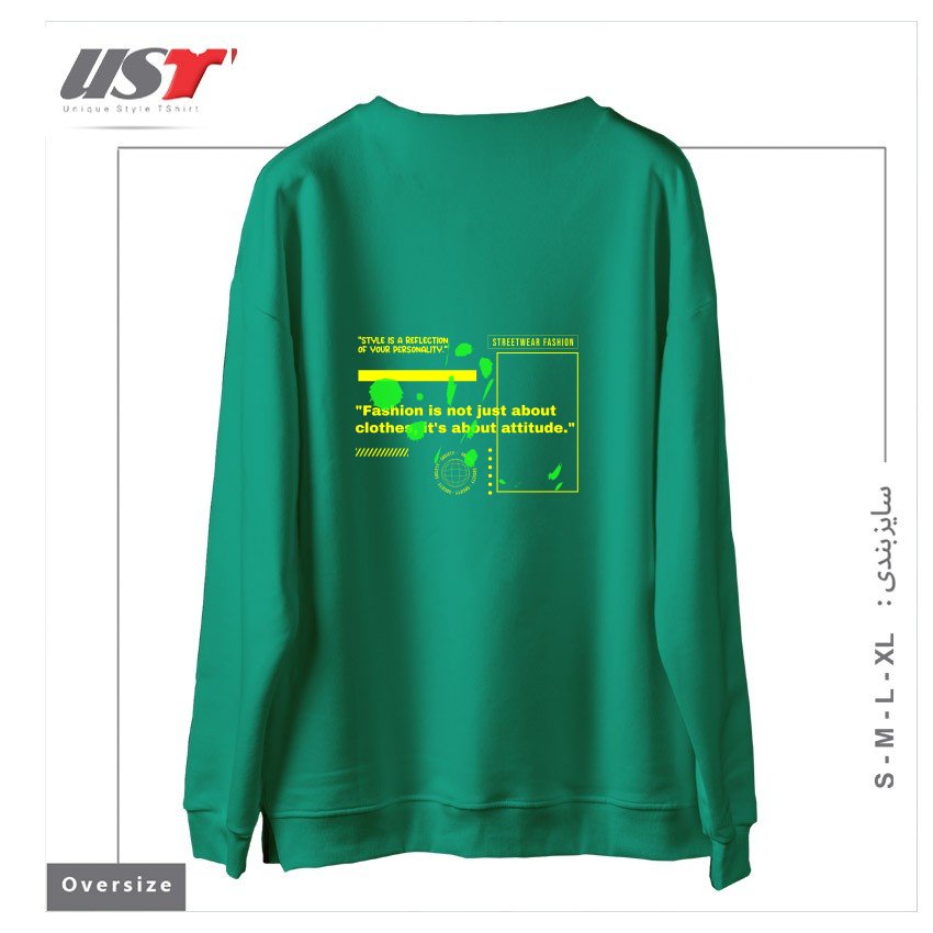 طرح typography 8 سوییشرت اورسایزرنگ سبز سدری