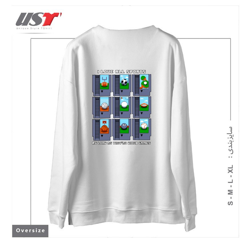 طرح I LOVE ALL SPORTS سوییشرت اورسایزرنگ سفید