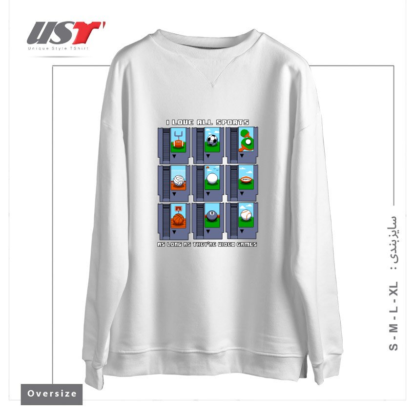 طرح I LOVE ALL SPORTS سوییشرت اورسایزرنگ سفید