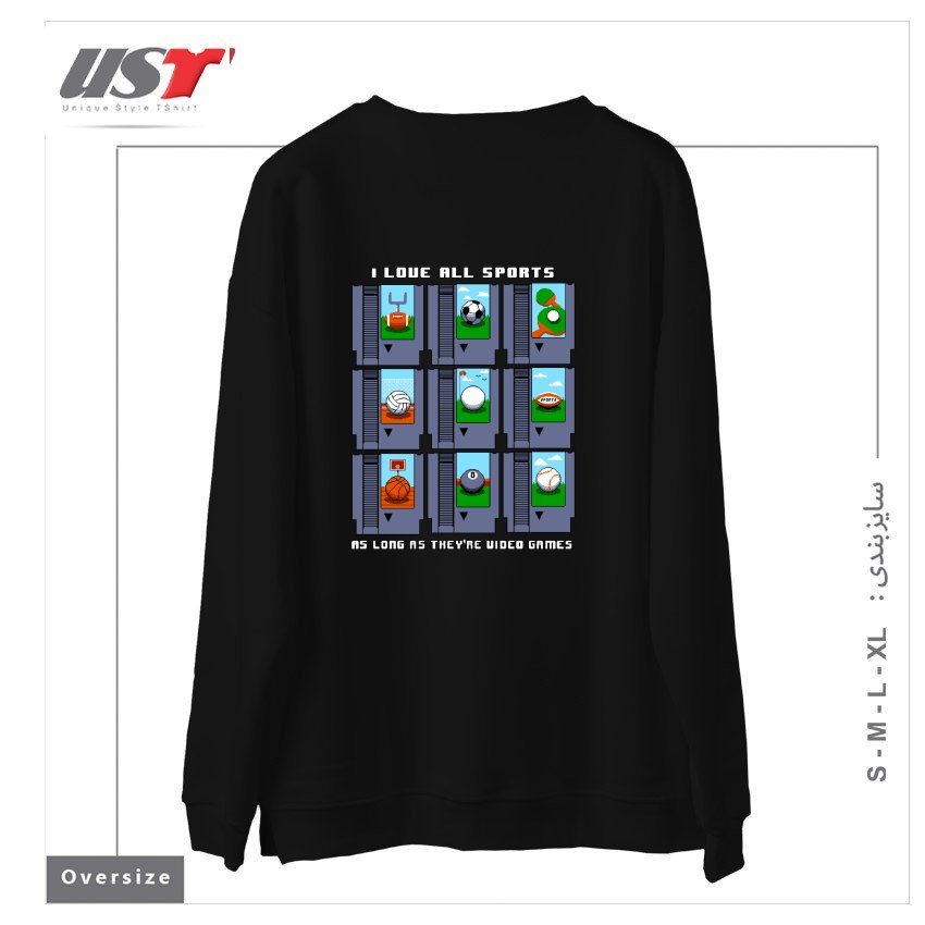 طرح I LOVE ALL SPORTS سوییشرت اورسایزرنگ مشکی