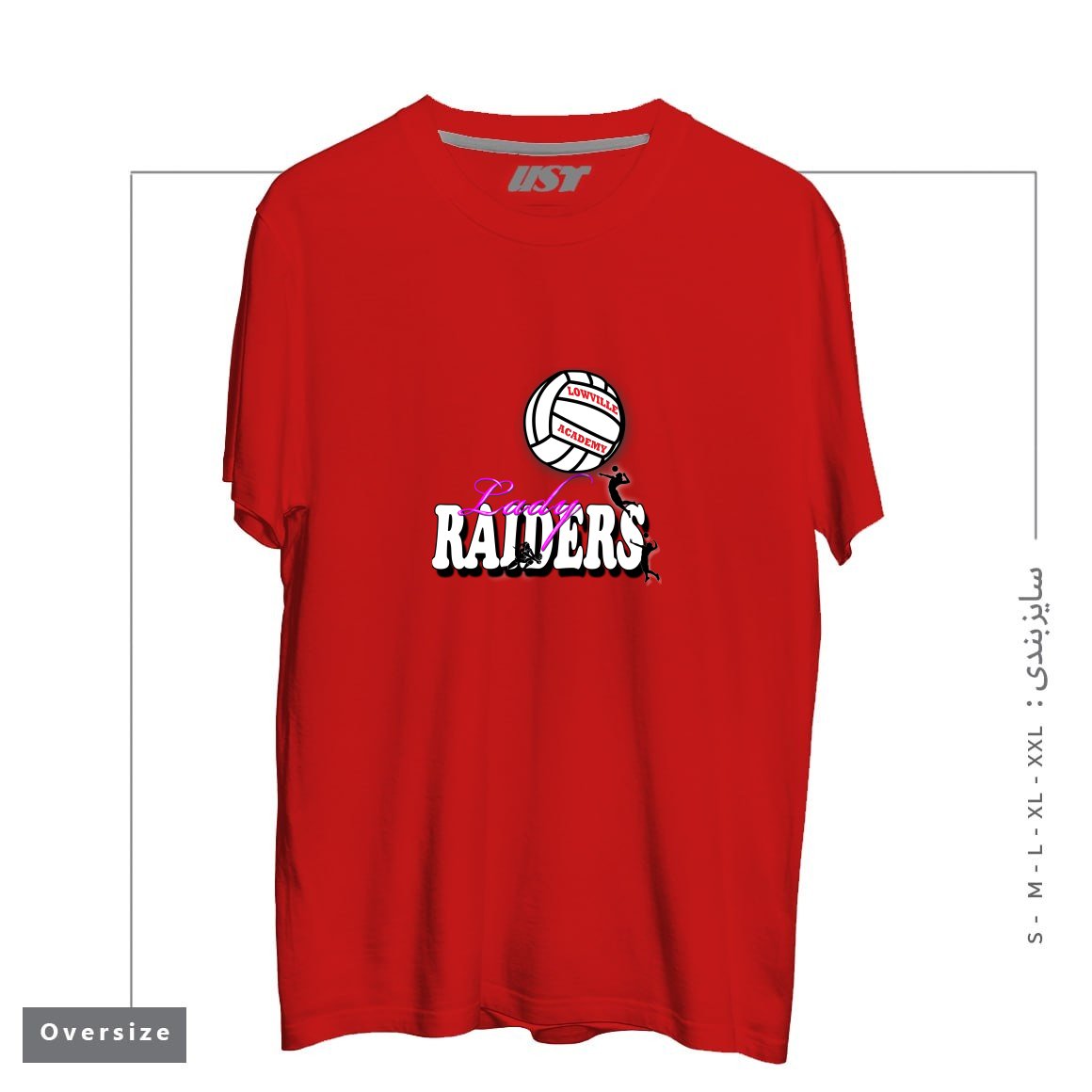 طرح LOWVILLE ACADEMY LADY RAIDERS VOLLEYBALL تیشرت اورسایزرنگ قرمز