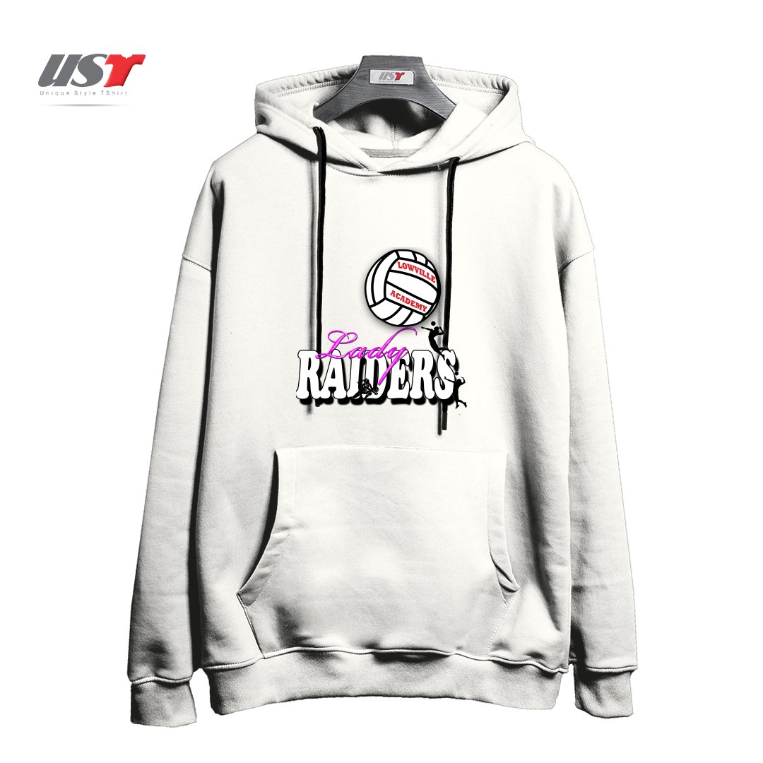 طرح LOWVILLE ACADEMY LADY RAIDERS VOLLEYBALL هودی اورسایزرنگ سفید