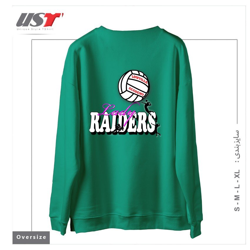 طرح LOWVILLE ACADEMY LADY RAIDERS VOLLEYBALL سوییشرت اورسایزرنگ سبز سدری