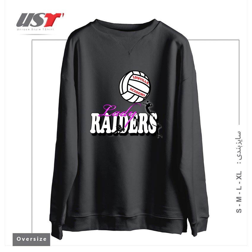 طرح LOWVILLE ACADEMY LADY RAIDERS VOLLEYBALL سوییشرت اورسایزرنگ دودی