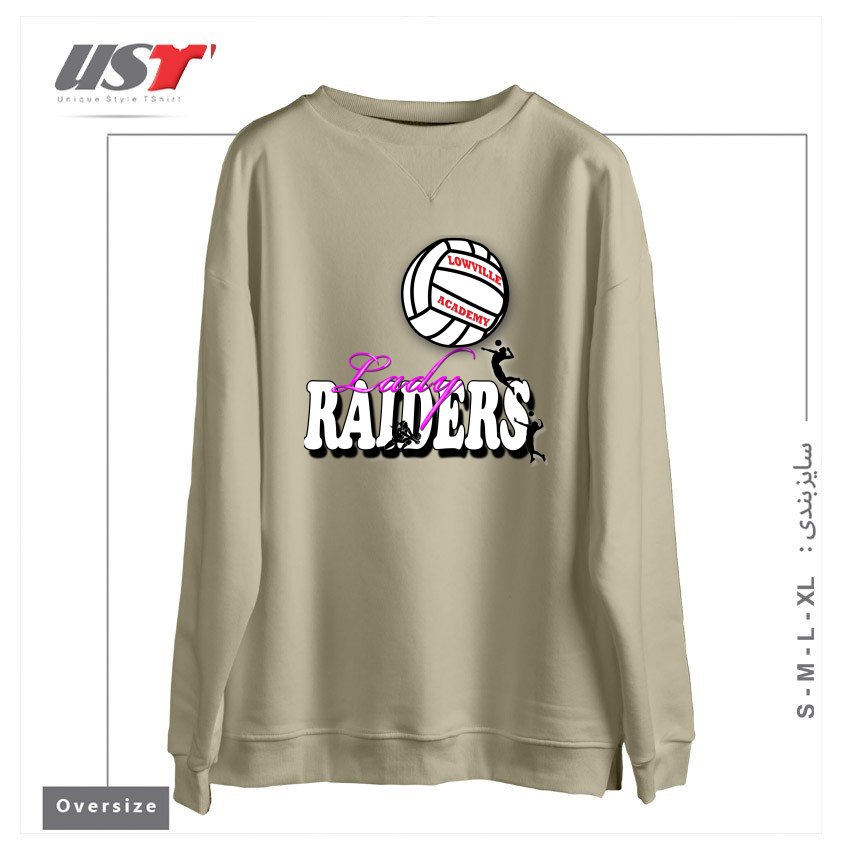 طرح LOWVILLE ACADEMY LADY RAIDERS VOLLEYBALL سوییشرت اورسایزرنگ نخودی
