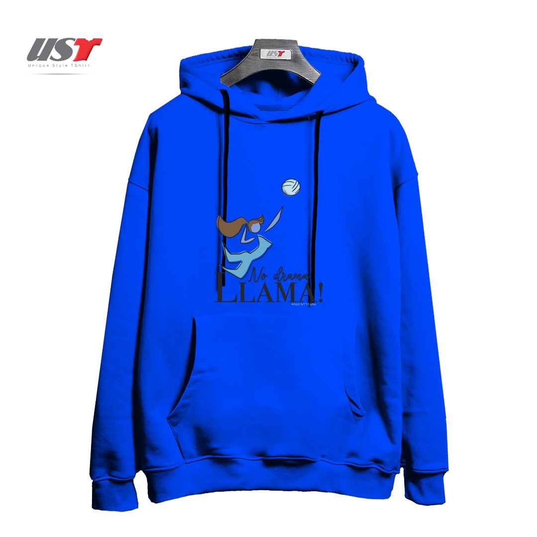 طرح NO DRAMA LLAMA هودی اورسایزرنگ آبی شالی
