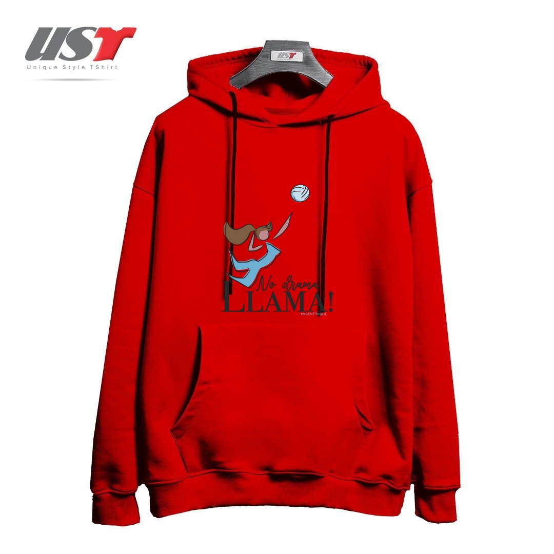 طرح NO DRAMA LLAMA هودی اورسایزرنگ قرمز
