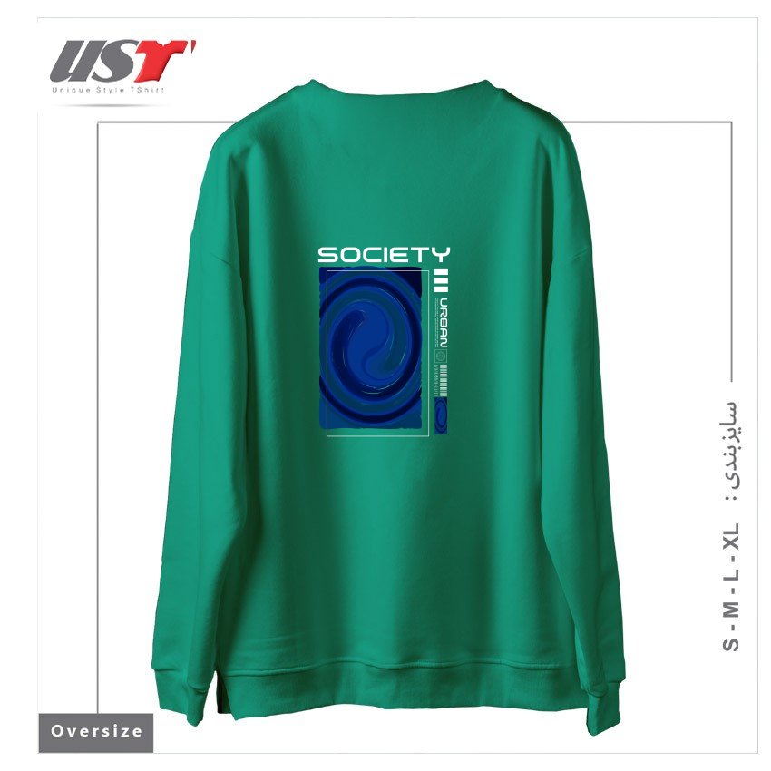 طرح typography 17 سوییشرت اورسایزرنگ سبز سدری
