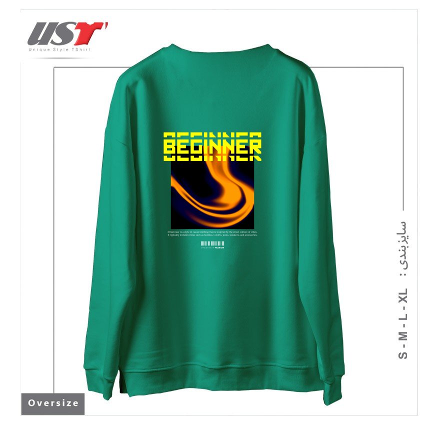 طرح typography 19 سوییشرت اورسایزرنگ سبز سدری