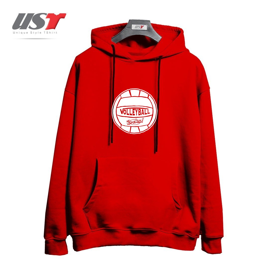 طرح VOLLEYBALL SIMPLY ROCKS هودی اورسایزرنگ قرمز