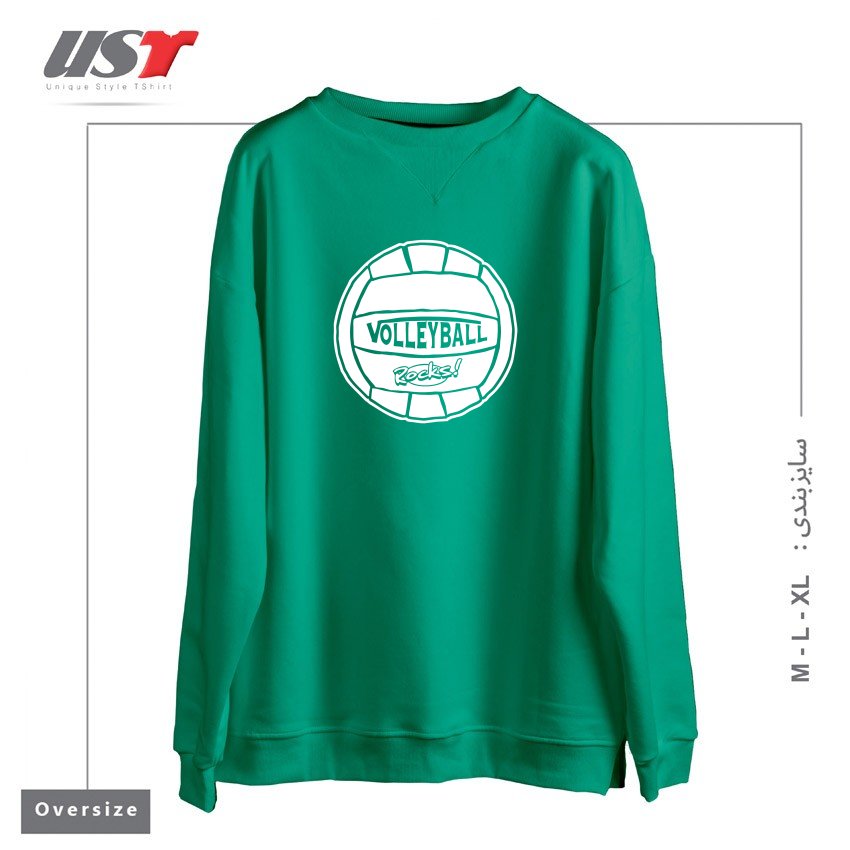 طرح VOLLEYBALL SIMPLY ROCKS سوییشرت اورسایزرنگ سبز سدری