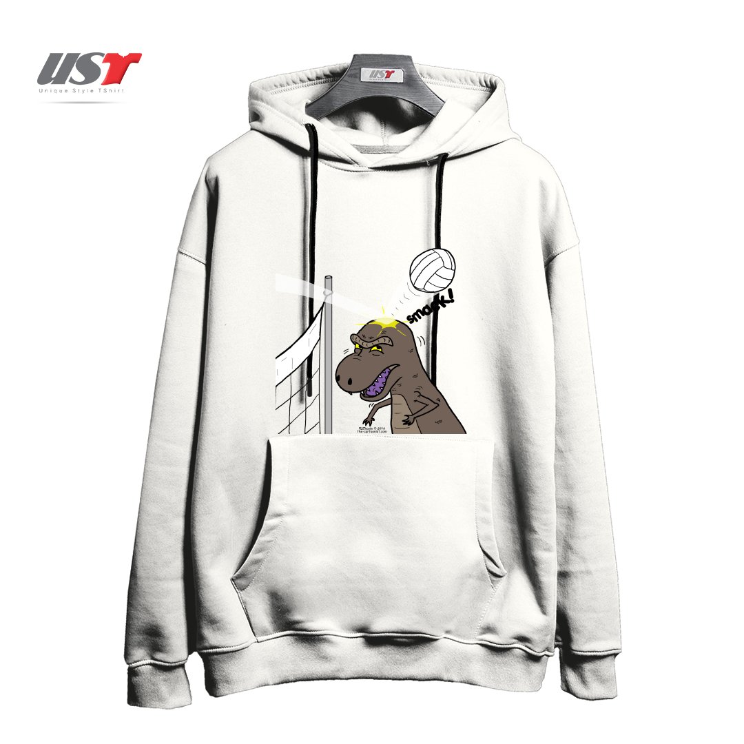 طرح WHY T-REXES DO NOT LIKE VOLLEYBALL هودی اورسایزرنگ سفید