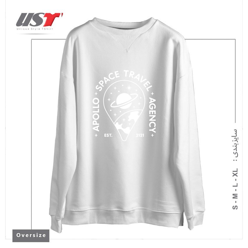 سوییشرت اورسایز طرح APOLLO SPACE TRAVEL AGENCY (WHITE VARIANT)