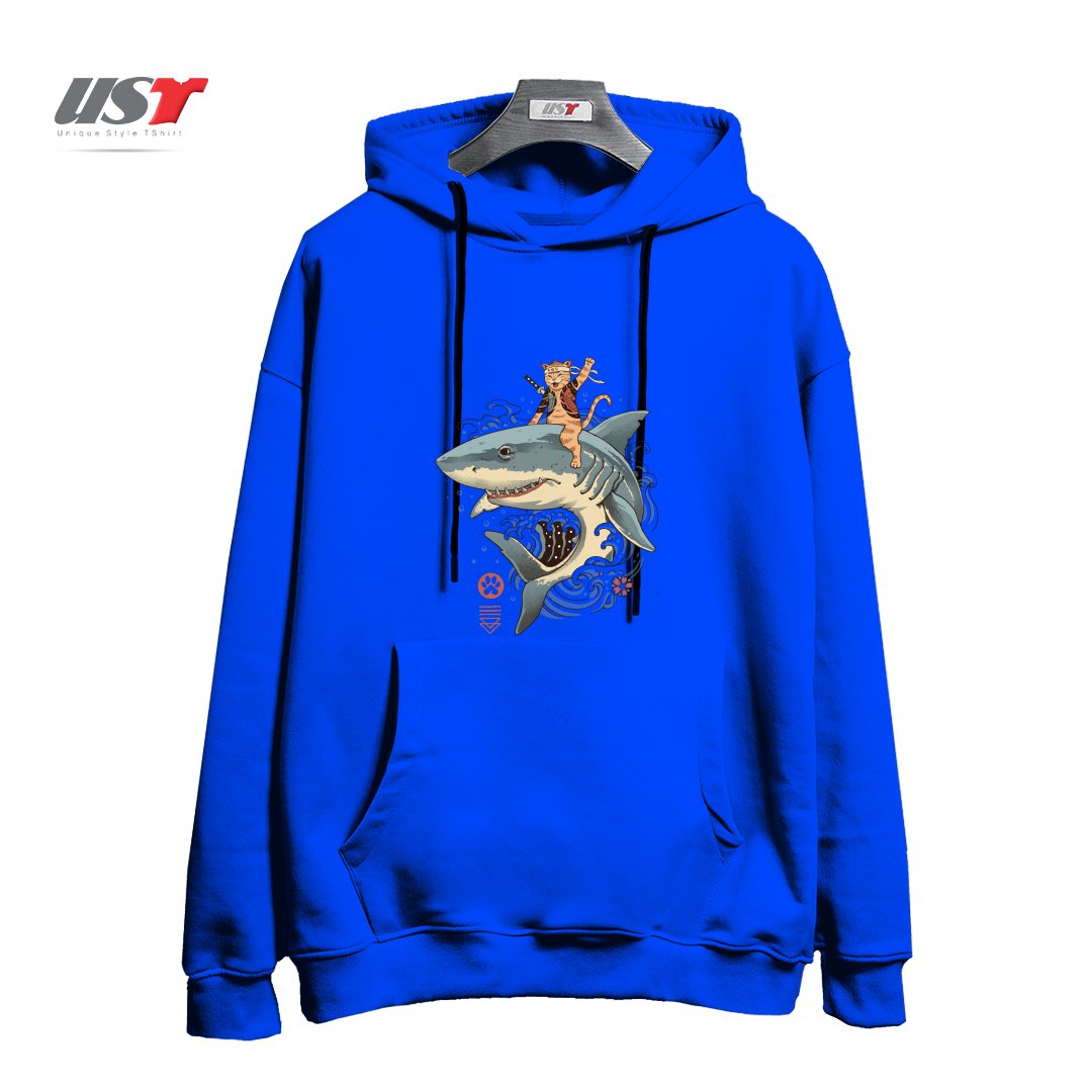طرح CATANA SHARK هودی اورسایزرنگ آبی شالی