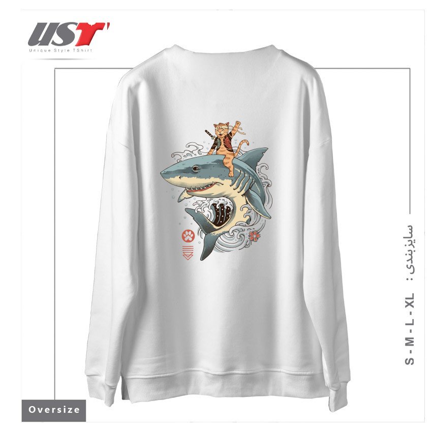 طرح CATANA SHARK سوییشرت اورسایزرنگ سفید