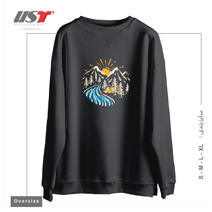 طرح CAMP RIVER سوییشرت اورسایزرنگ دودی