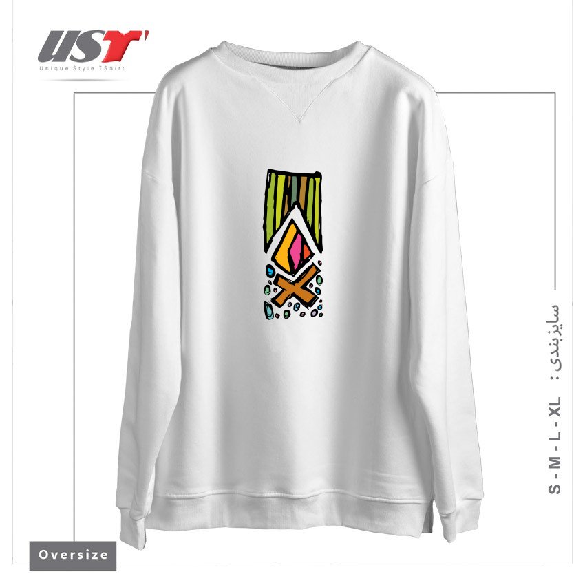 طرح CAMPFIRE سوییشرت اورسایزرنگ سفید