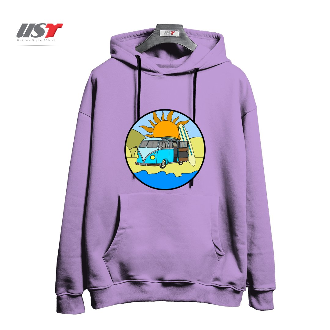 طرح CAMPING ON THE BEACH هودی اورسایزرنگ یاسی