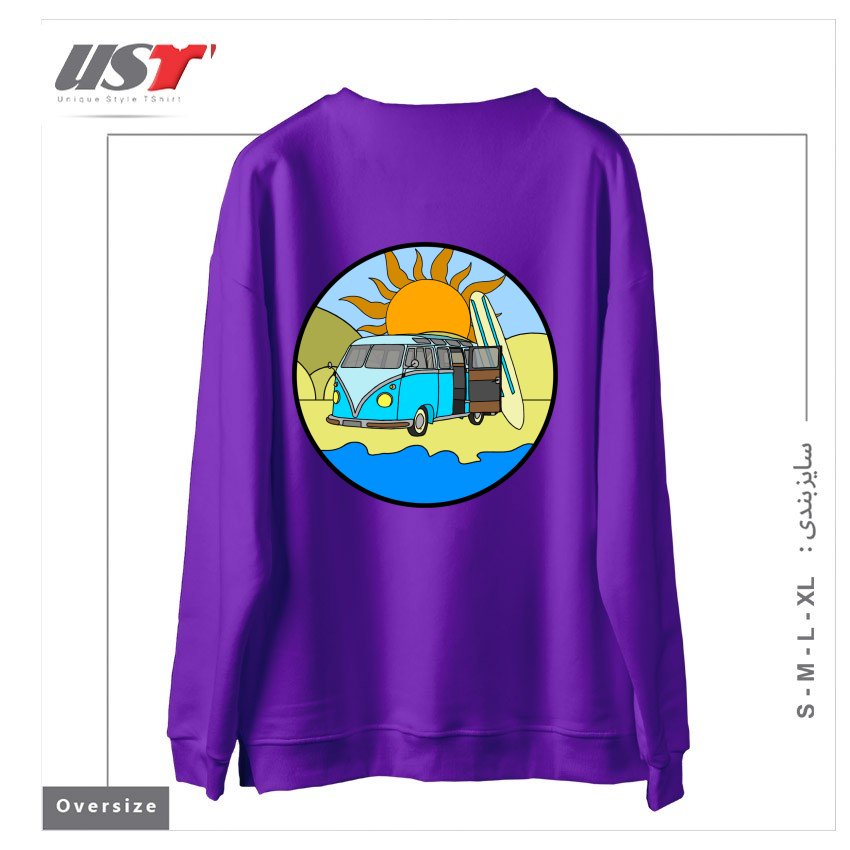 طرح CAMPING ON THE BEACH سوییشرت اورسایزرنگ بنفش