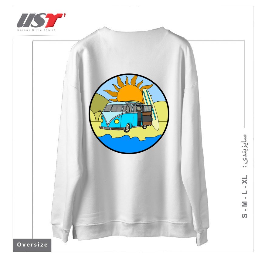 طرح CAMPING ON THE BEACH سوییشرت اورسایزرنگ سفید