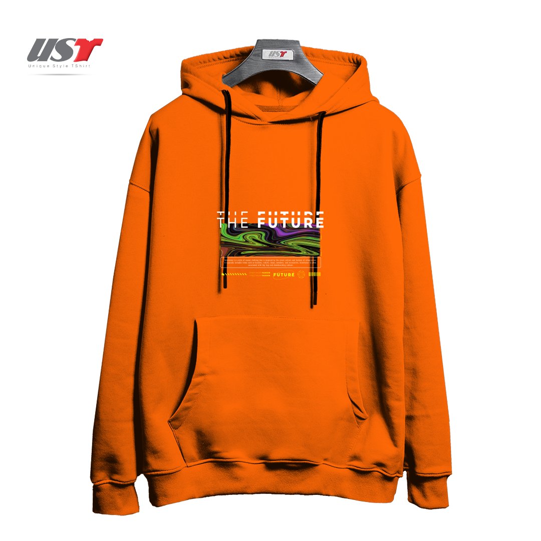 طرح typography 44 هودی اورسایزرنگ نارنجی