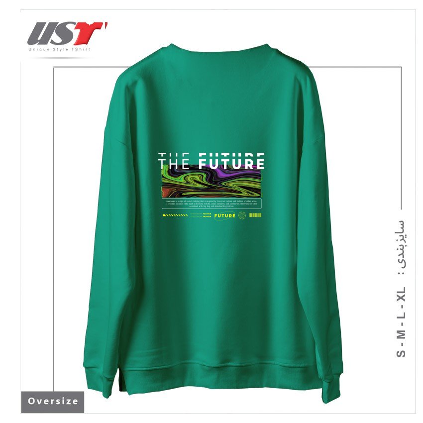 طرح typography 44 سوییشرت اورسایزرنگ سبز سدری