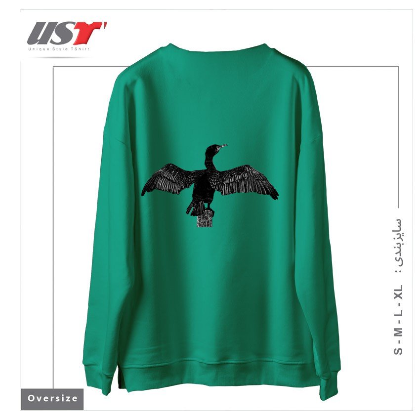 طرح CORMORANT DRAWING سوییشرت اورسایزرنگ سبز سدری