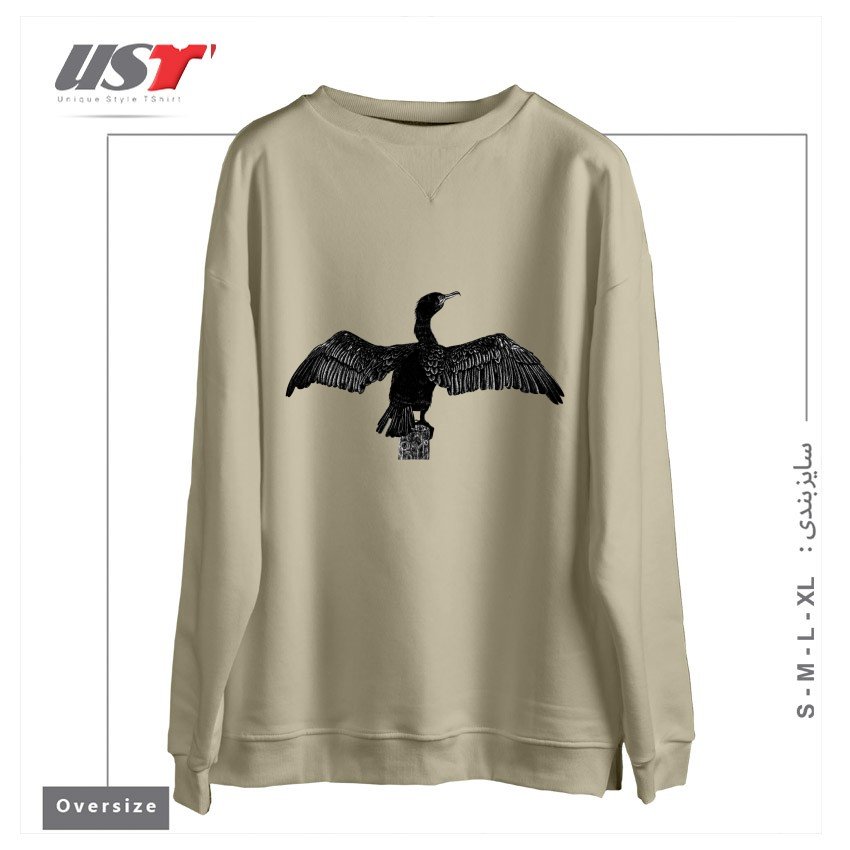 طرح CORMORANT DRAWING سوییشرت اورسایزرنگ نخودی
