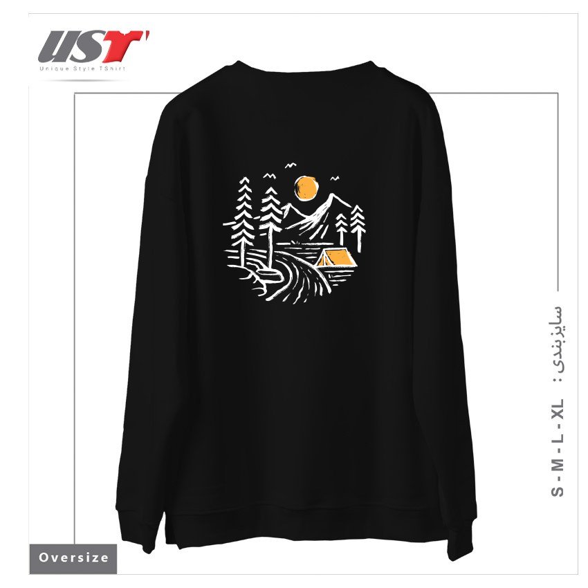طرح CAMPING سوییشرت اورسایزرنگ مشکی