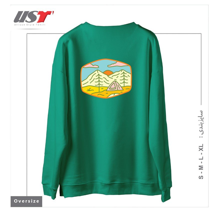 طرح CAMPING1 سوییشرت اورسایزرنگ سبز سدری