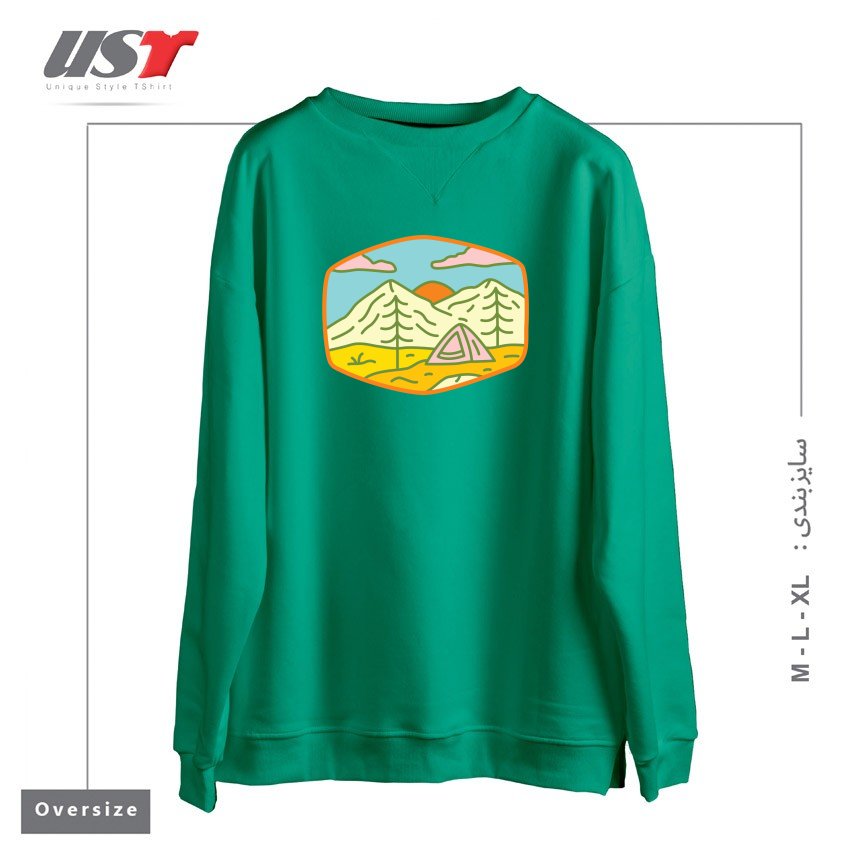 طرح CAMPING1 سوییشرت اورسایزرنگ سبز سدری