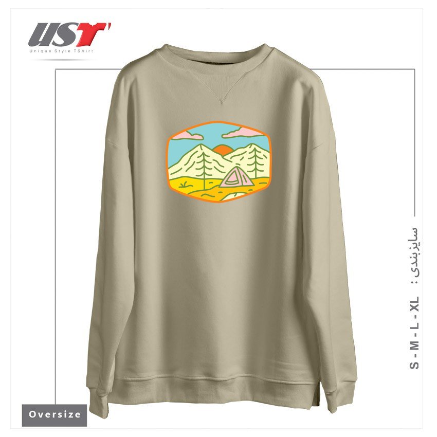 طرح CAMPING1 سوییشرت اورسایزرنگ نخودی