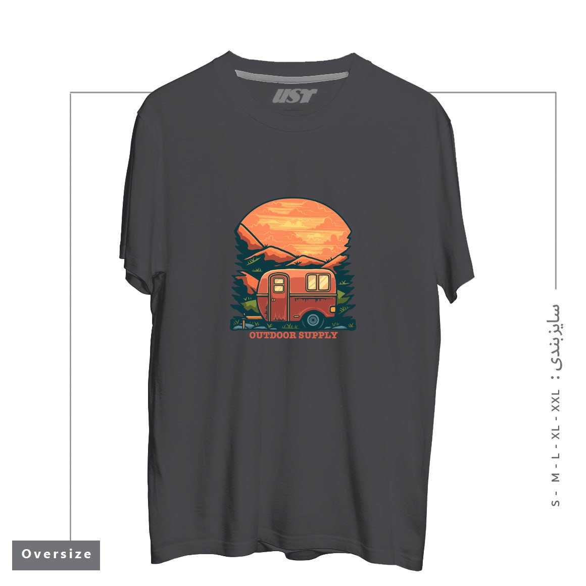 طرح CARAVAN تیشرت اورسایزرنگ دودی
