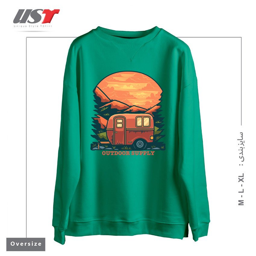 طرح CARAVAN سوییشرت اورسایزرنگ سبز سدری