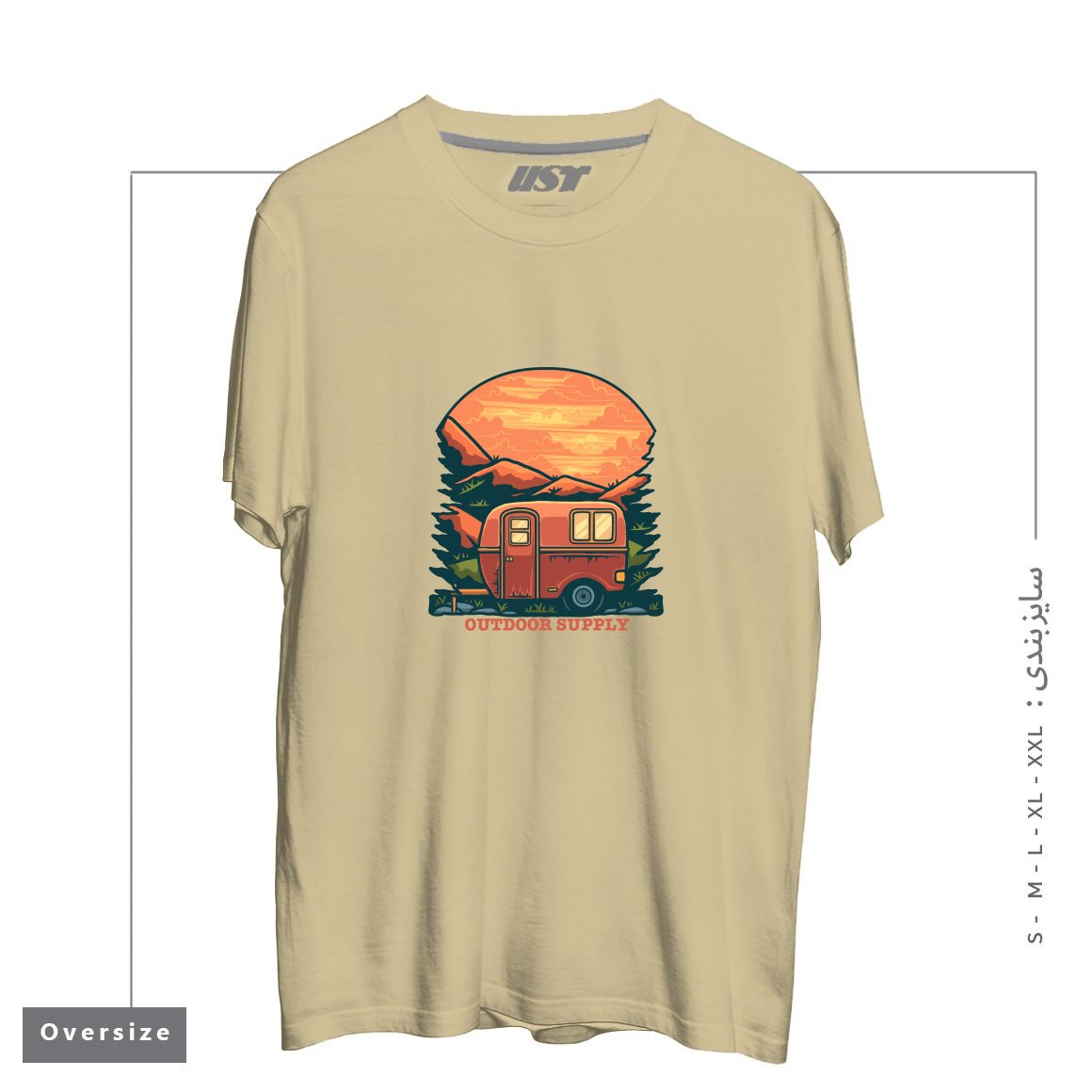 طرح CARAVAN تیشرت اورسایزرنگ نخودی