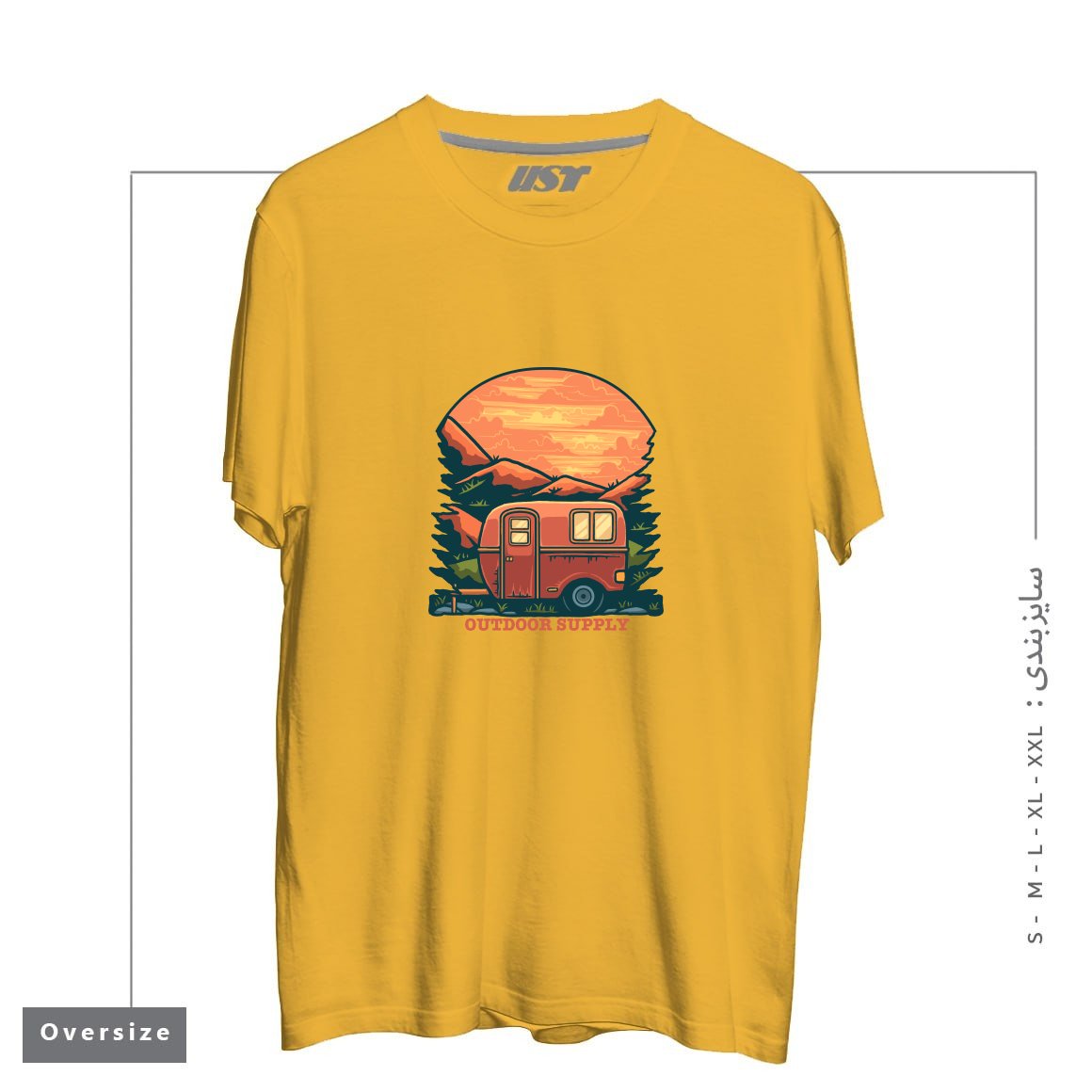 طرح CARAVAN تیشرت اورسایزرنگ خردلی