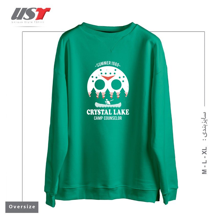 طرح CRYSTAL LAKE CAMP COUNSELOR سوییشرت اورسایزرنگ سبز سدری