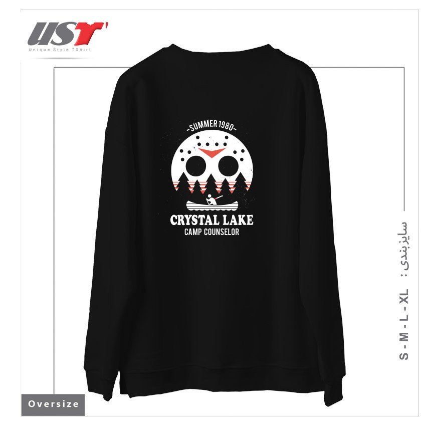 طرح CRYSTAL LAKE CAMP COUNSELOR سوییشرت اورسایزرنگ مشکی