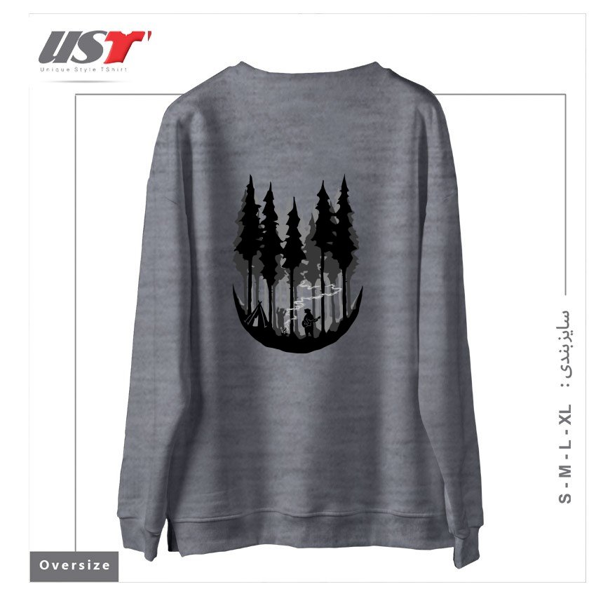 طرح ENJOY CAMPING سوییشرت اورسایزرنگ طوسی ملانژ